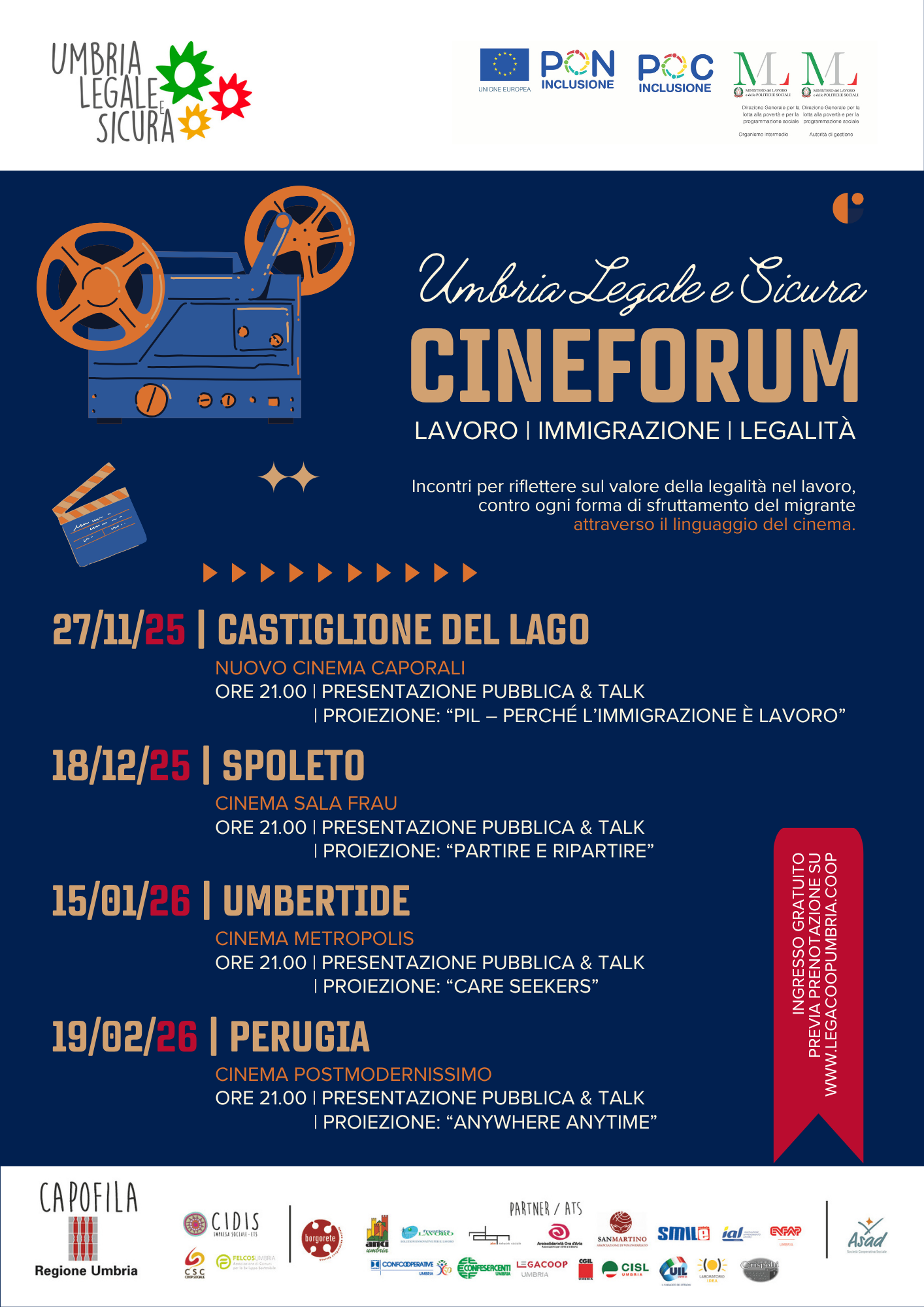 “Umbria Legale e Sicura”: al via un ciclo di cineforum contro lo sfruttamento lavorativo e per la promozione della legalità
